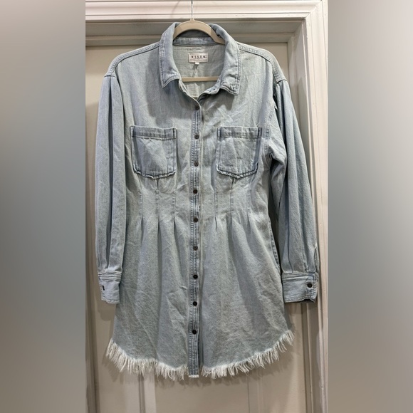 Risen Jeans Dresses & Skirts - RISEN Light Denim Shirt Dress in Pale Blue Size Medium NWOT